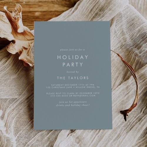 Chic Typography  Dusty Blue Holiday Party Invitation