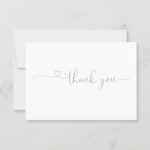 Chic Typography Elegant Dusty blue Heart Thank You Card