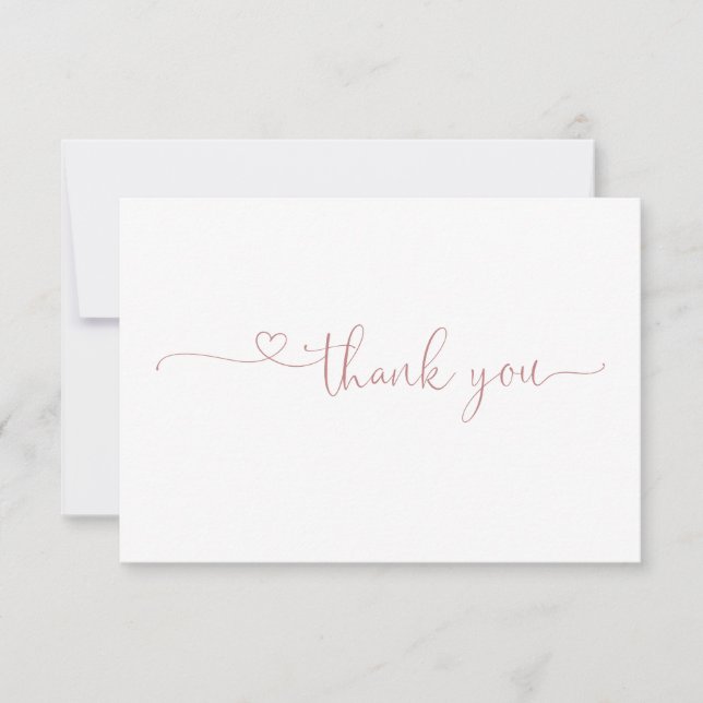 Chic Typography Elegant Dusty Pink Heart Thank You Card (Front)
