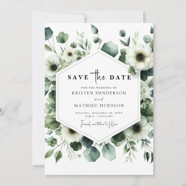 Chic Typography Eucalyptus Digital Wedding Save The Date (Front)