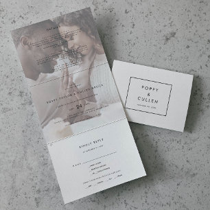 Chic Typography   Faded Photo Wedding Tri-Fold Invitation