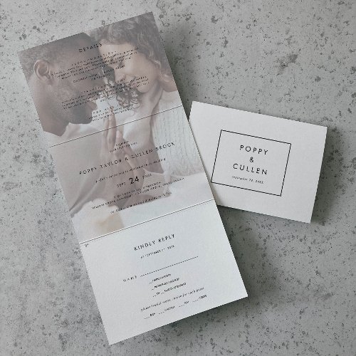 Chic Typography  Faded Photo Wedding Tri_Fold Invitation