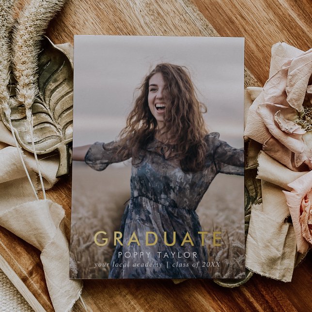 Chic Typography Foil Photo Graduation Announcement (Creator Uploaded)