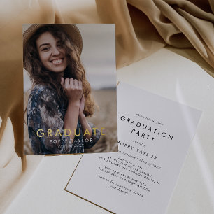 Chic Typography Gold Foil Photo Graduation Party Invitation