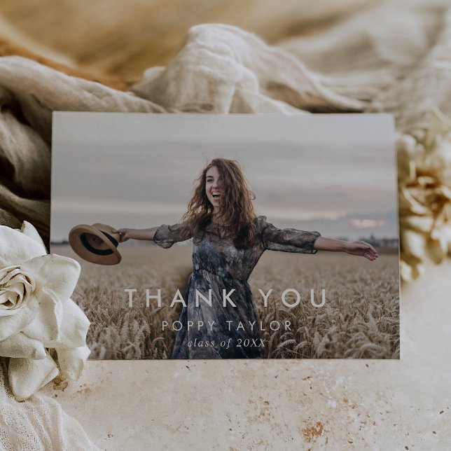 Chic Typography Grad Photo Graduation Thank You Card (Creator Uploaded)