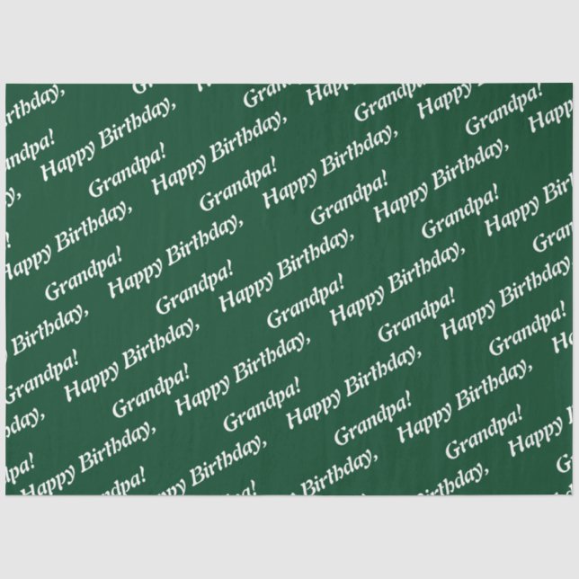 Chic Typography Green Happy Birthday, Grandpa! Tissue Paper (Front)
