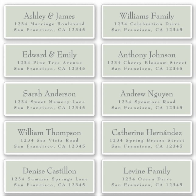 Chic Typography Green Wedding Guest Address Labels (Front)