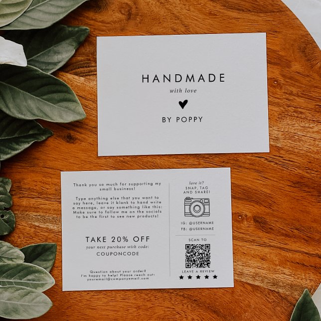 Chic Typography Handmade with Love Thank You Order Enclosure Card (Creator Uploaded)