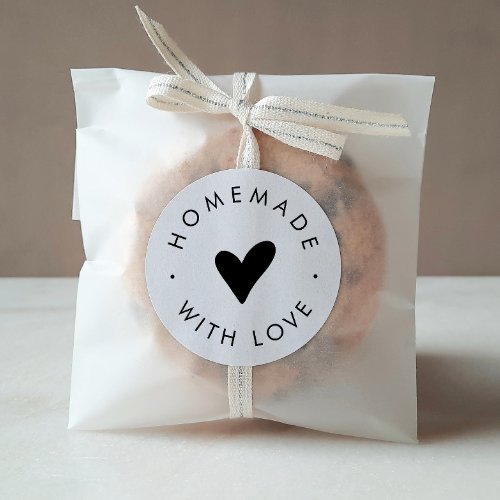 Chic Typography Heart Homemade With Love Classic Round Sticker