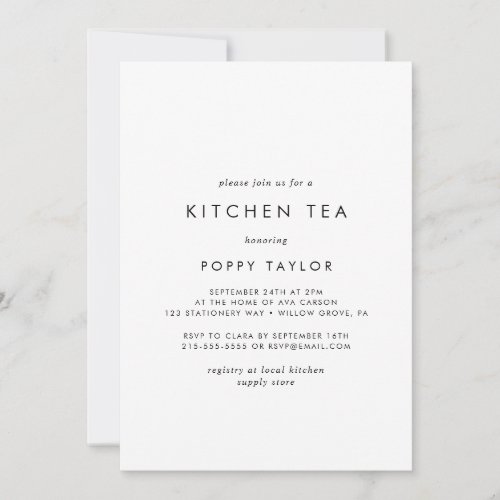 Chic Typography Kitchen Tea Bridal Shower Invitation