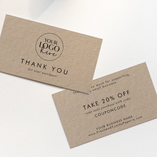 Chic Typography Kraft Business Logo Thank You Discount Card