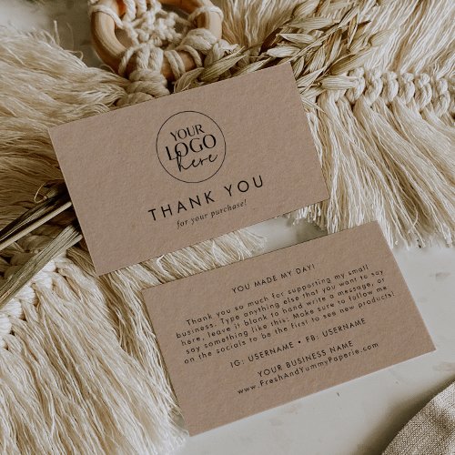Chic Typography Kraft Logo Business Thank You Card