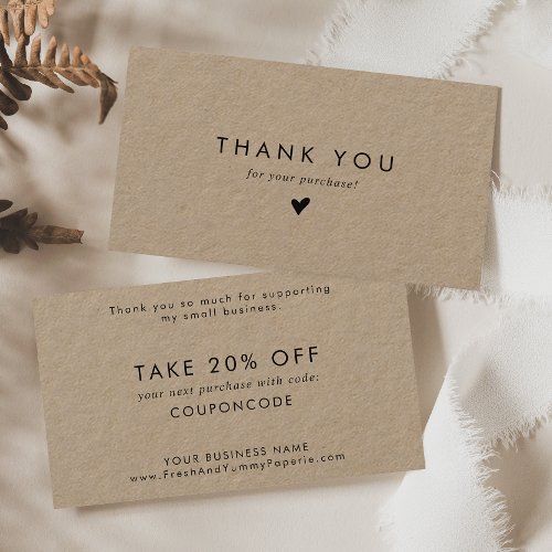 Chic Typography Kraft Paper Business Thank You Discount Card