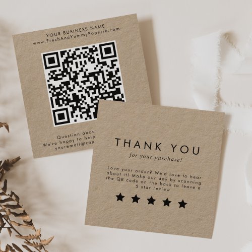 Chic Typography Kraft Paper QR Code Leave A Review Square Business Card