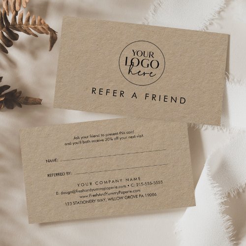 Chic Typography Kraft Refer a Friend Business Logo Referral Card