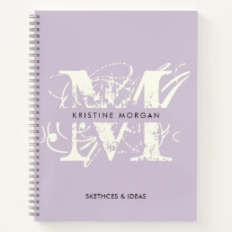 Chic typography lavender monogram name notebook