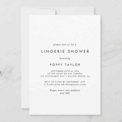 Chic Typography Lingerie Shower Invitation