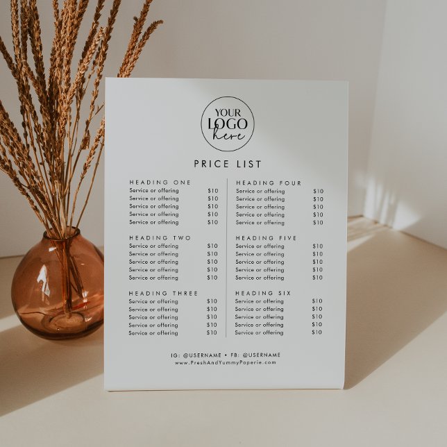 Chic Typography Logo Business Price List Pedestal Sign (Creator Uploaded)