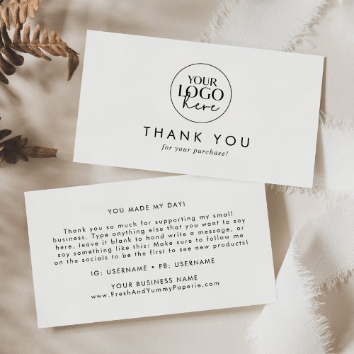 Chic Typography Logo Business Thank You Card
