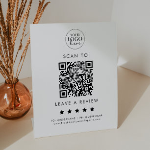 Chic Typography Logo QR Code Leave A Review Pedestal Sign