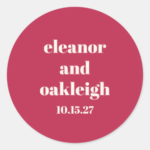 Chic Typography Magenta Red Ivory Custom Wedding Classic Round Sticker