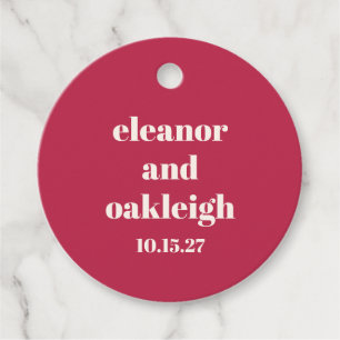 Chic Typography Magenta Red Ivory Custom Wedding Favor Tags