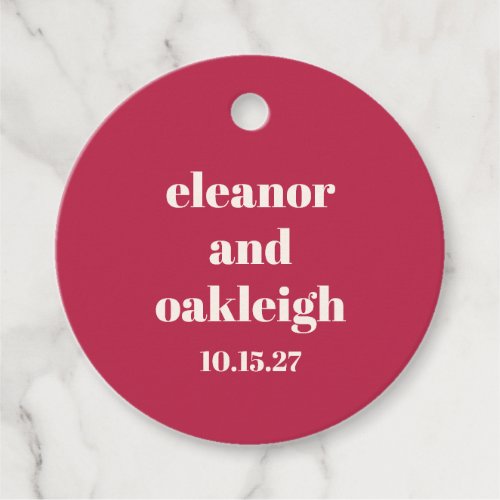 Chic Typography Magenta Red Ivory Custom Wedding Favor Tags