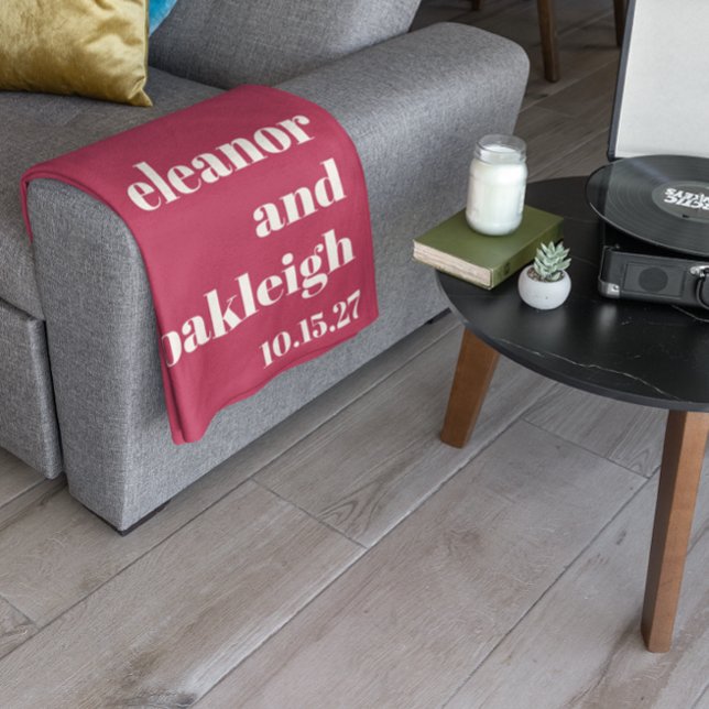 Chic Typography Magenta Red Ivory Custom Wedding Fleece Blanket (Creator Uploaded)