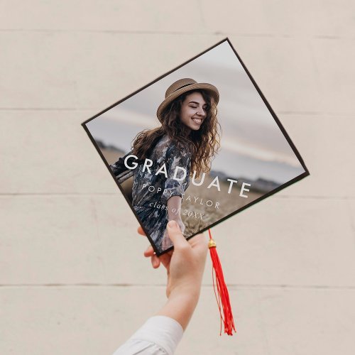 Chic Typography Photo Name and Class Year Graduation Cap Topper