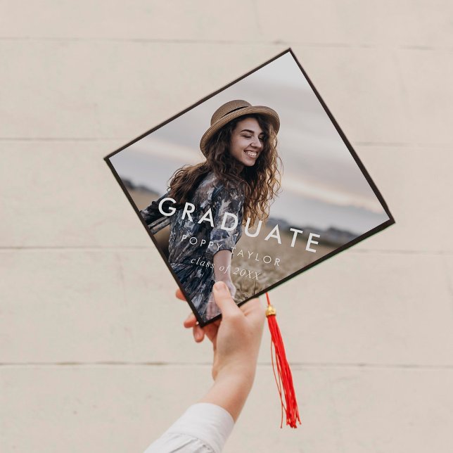 Chic Typography Photo Name and Class Year Graduation Cap Topper (Creator Uploaded)