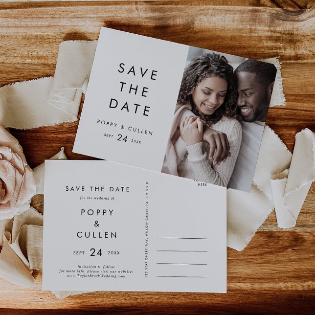 Chic Typography Photo Save the Date Invitation Postcard (Creator Uploaded)