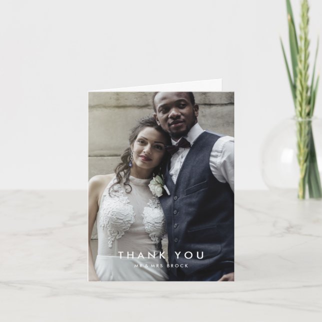 Chic Typography Photo Template Thank You Card (Front)