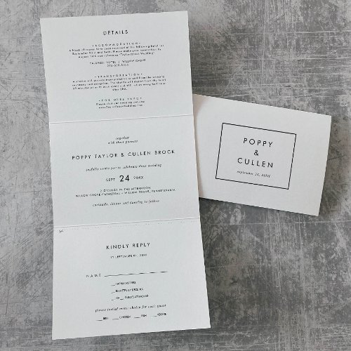 Chic Typography Photo Wedding All In One Tri_Fold Invitation