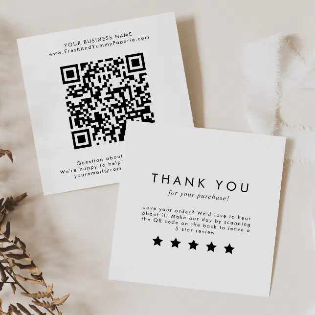 Chic Typography QR Code Leave A Review Square Business Card | Zazzle