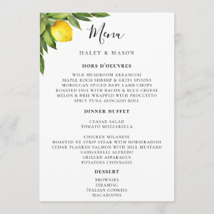 Chic Typography Rustic Watercolor Lemon Menu