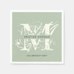 Chic typography sage green monogram name napkins