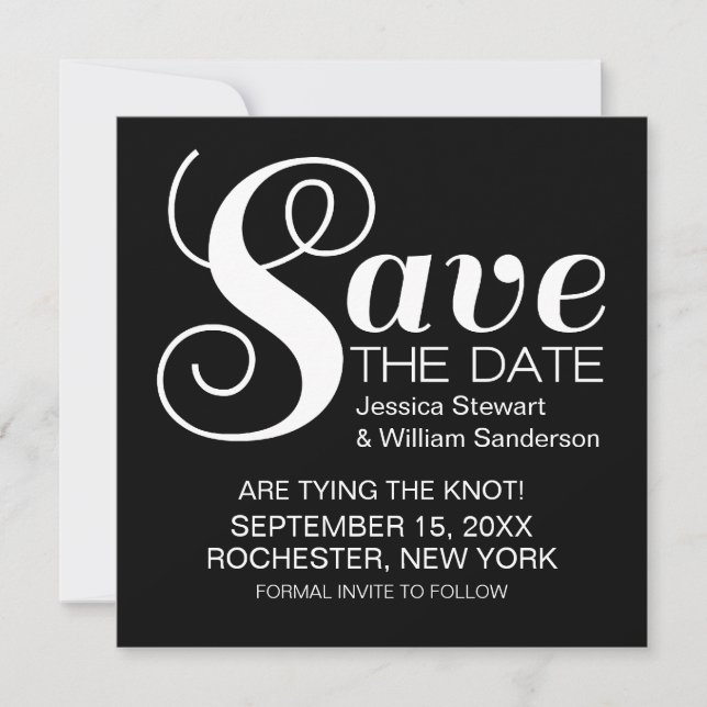 Chic Typography Save the Date Invite, Black (Front)