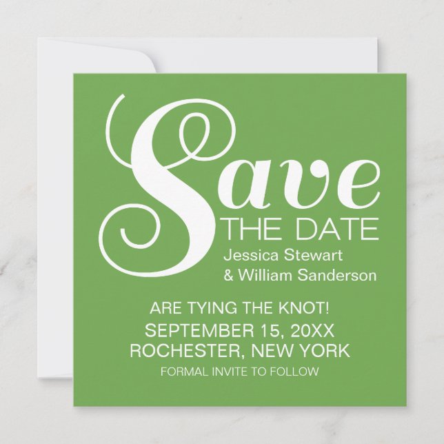 Chic Typography Save the Date Invite, Green (Front)