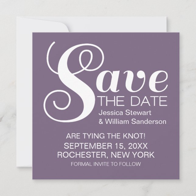 Chic Typography Save the Date Invite, Purple (Front)