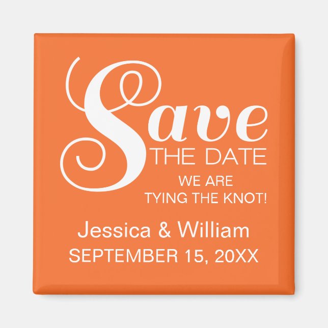 Chic Typography Save the Date Magnet, Orange Magnet (Front)