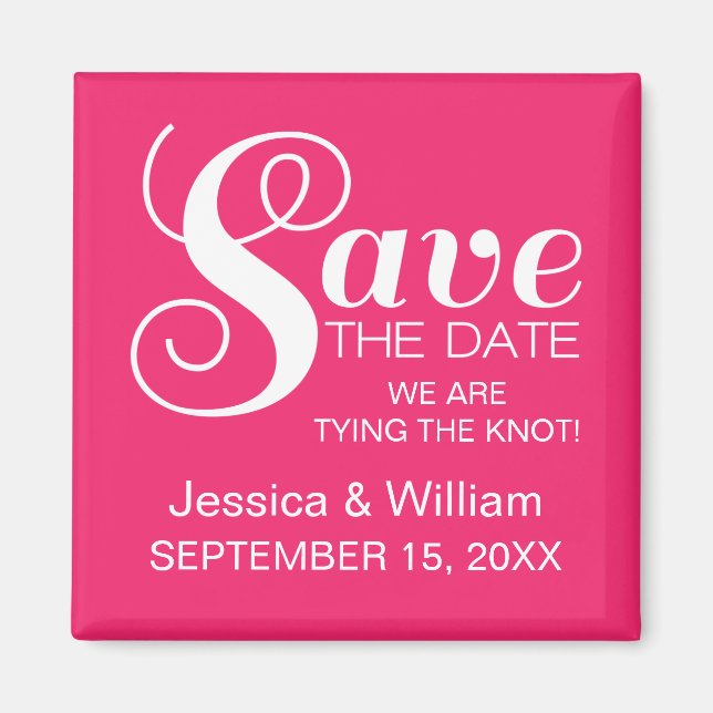 Chic Typography Save the Date Magnet, Pink Magnet (Front)