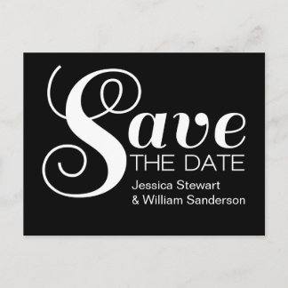 Chic Typography Save the Date Postcard, Black Announcement Postcard