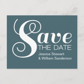 Chic Typography Save the Date Postcard, Blue Announcement Postcard