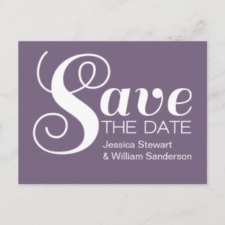 Chic Typography Save the Date Postcard, Purple Announcement Postcard