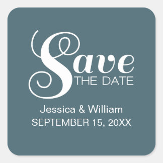 Chic Typography Save the Date Stickers, Blue Square Sticker