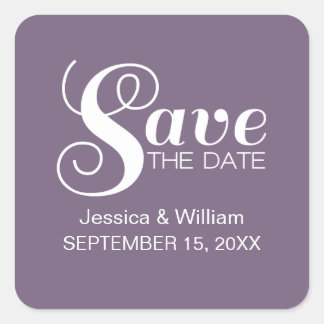 Chic Typography Save the Date Stickers, Purple Square Sticker