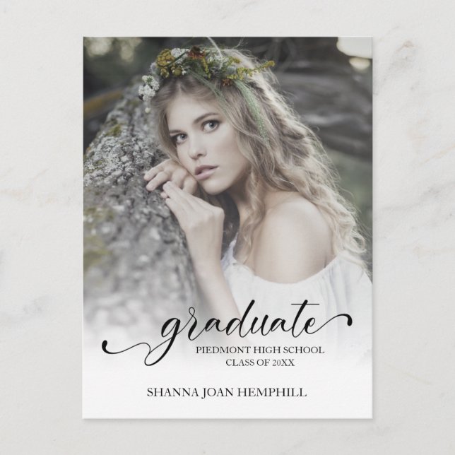 Chic Typography Script Graduate School Graduation Postcard (Front)