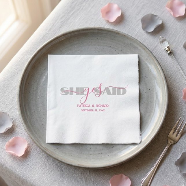 Chic Typography She Said Yes Paper Napkin (Creator Uploaded)