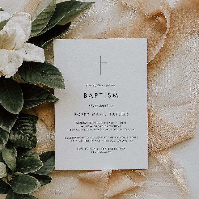 Chic Typography Silver Cross Baptism Invitation (Creator Uploaded)