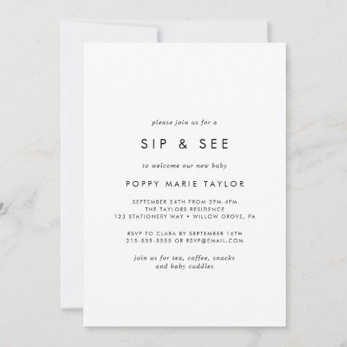 Chic Typography Sip and See Invitation